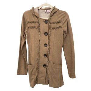 Nortdstrom Cardigan Sweater Size Small Ruffle Button Long Sleeve Heather Tan